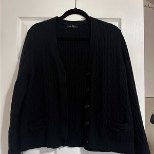 Lands' End Women's Classic Black Cable Knit Cardigan